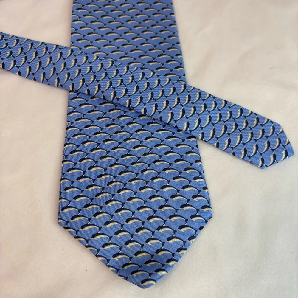 Brooks Brothers Makers Blue Dolphin Print Silk Tie